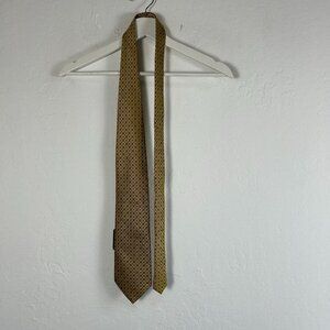 Men's 100% Silk Geometric Pattern Pointed Necktie Made in Korea Gold Brown 57"